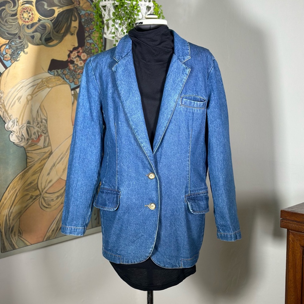 Women’s Vintage Cotton Blue Denim Blazer Jacket. - Picture 3 of 8
